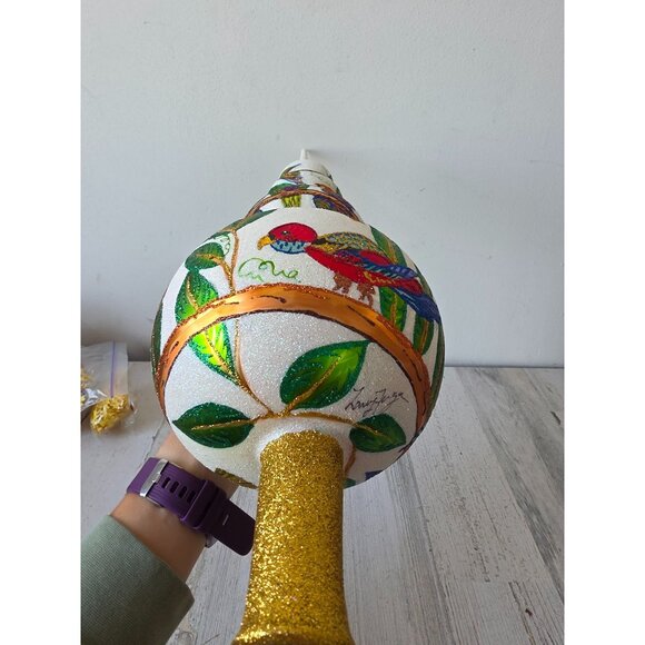 Larry fraga parrot tree topper finial tropical macaw RARE signed glitter sparkle - Picture 8 of 10